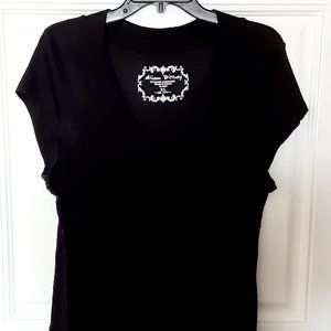 Allison Brittney Black Ribbed Short Sleeve V-Neck Top XL